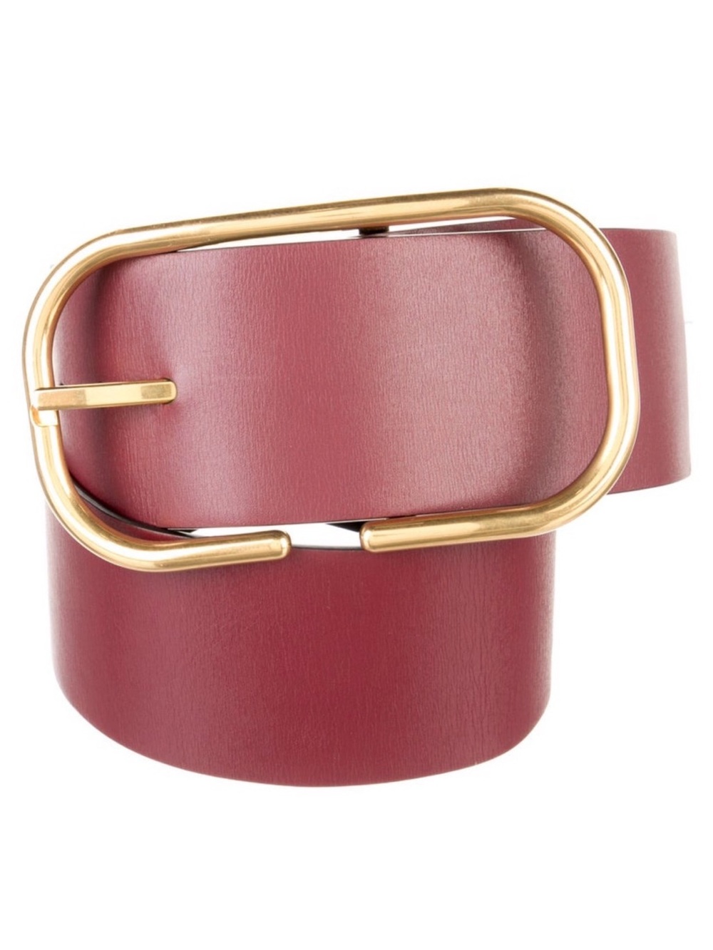 Valentino Burgundy Leather Belt with Gold Rounded Rectangular Buckle